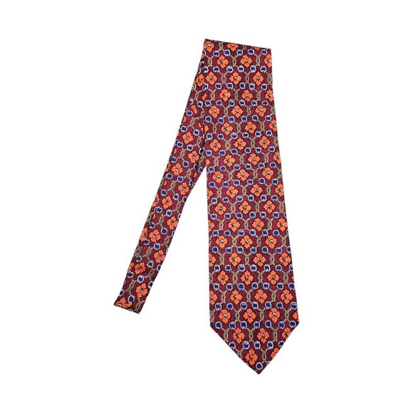 Zanzara New Italian Silk Floral Print Vintage Retro Long Necktie - Picture 4 of 5